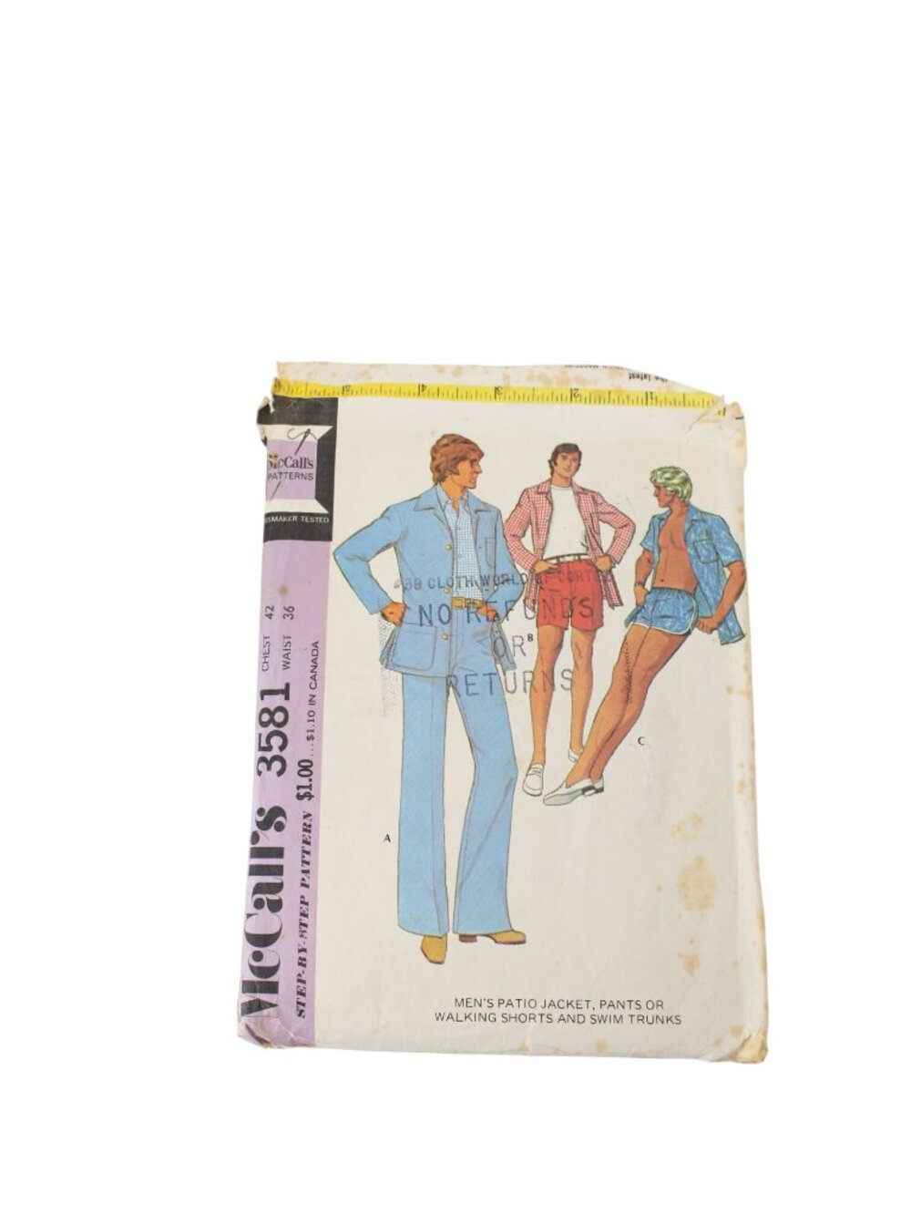 McCalls Pattern 3581 Men Jacket Pants Shorts Trunks 42 Chest 36 Waist 1973 94489